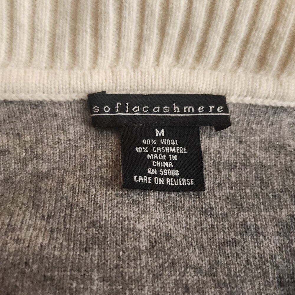 Sofia Cashmere Colorblock Double Face Wrap Coat Neutral Cream Gray Size Medium - Picture 4 of 4